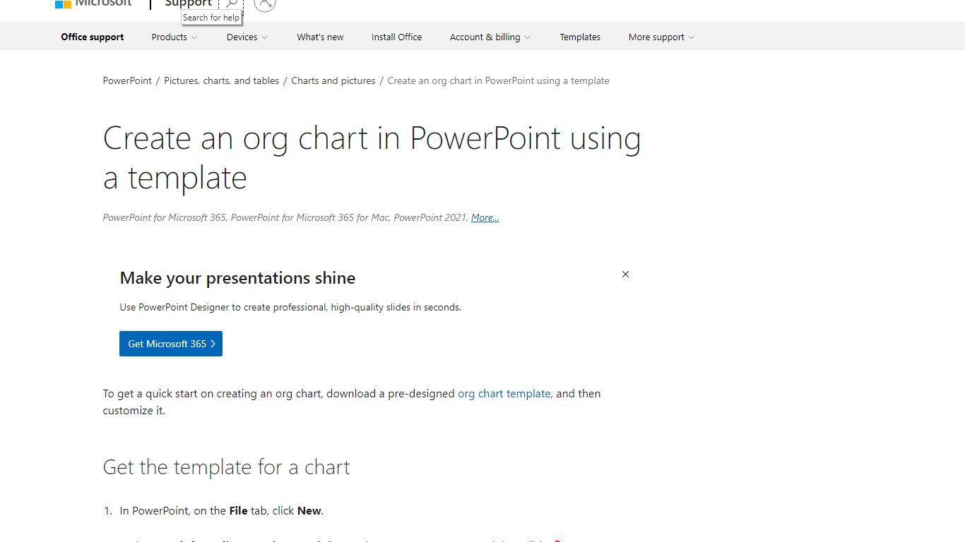 Create an org chart in PowerPoint using a template